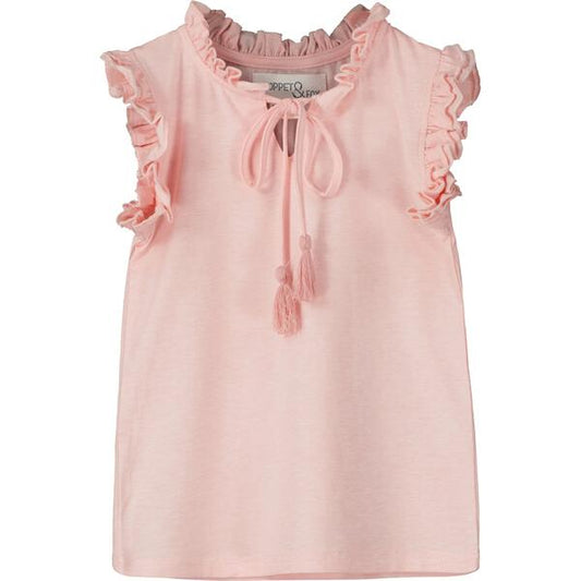Pale pink jersey T shirt with tassel tie