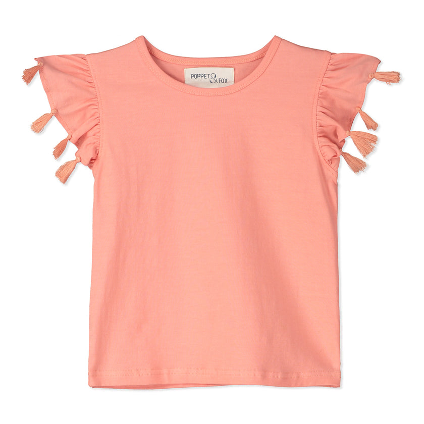 Tassel Sleeve Tee in Pink