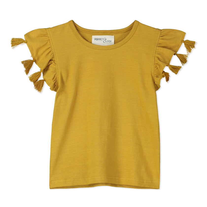 Tassel Sleeve Tee in Mustard